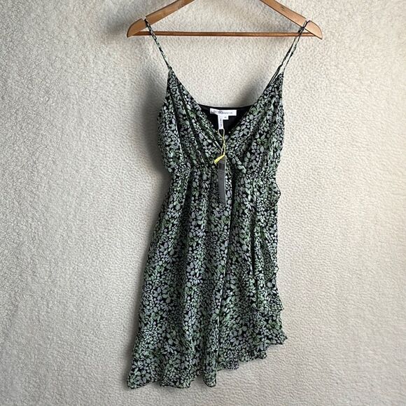 BCBGeneration Dress Womens XS Green‎ Black Faux Wrap Asymmetric Spaghetti Strap - Picture 1 of 6